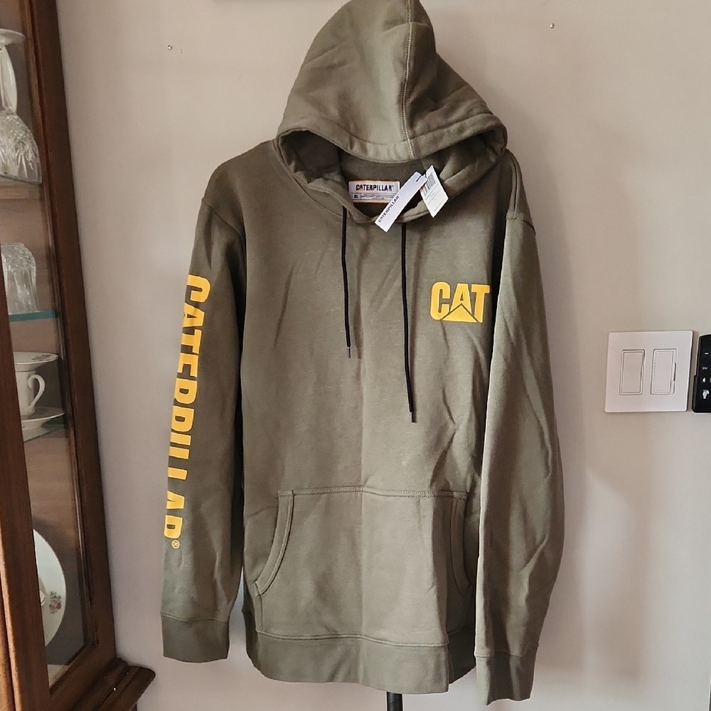 Caterpillar Olive Hoodie with Yellow Accents